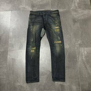 B ☆ 最高級ライン!! 'イタリア製' DIESEL BLACK GOLD ディーゼルブラックゴールド ダメージ×リペア加工 デニムパンツ JEANS ボトムス W30