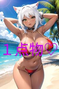 一点物 同人 ポスター アニメ イラスト 美女　セクシー a4サイズ　アートポスター　AI 可愛い　 巨乳 　ビキニ 褐色肌 美少女 水着 猫耳 23