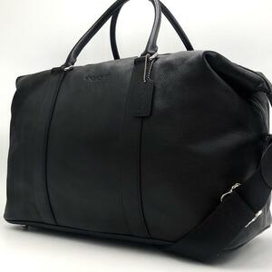 1円～【未使用級・高級感】COACH コーチ ボストンバック 2way ショルダーバッグ ブラック オールレザー ダッフル 大容量 メンズ ビジネス 