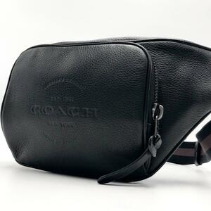 1円～【未使用級】COACH コーチ ボディバッグ ショルダーバッグ トンプソン ペブルドレザー ベルトバッグ ブラック レザー メンズ 