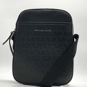 1 иен ~[ не использовался класс ]Michael Kors Michael Kors сумка на плечо MK рисунок небольшая сумочка чёрная кожа мужской en Boss рисунок ощущение роскоши 