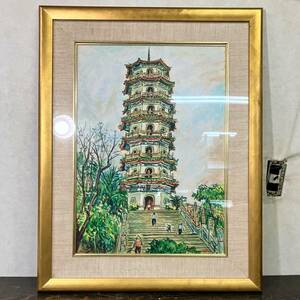 Art hand Auction Kyoto ⑯ Taiwanesischer Maler Dongfang Zhaoran Aquarell Signiertes chinesisches Gemälde Gerahmtes Landschaftsgemälde 705mm x 555mm, Malerei, Aquarell, Natur, Landschaftsmalerei