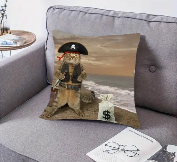 【1pc】海賊猫 クッションカバー ピロカバー 枕カバー