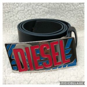 良品　DIESEL ディーゼル　レザー ベルト　大ロゴバックル　イタリー製