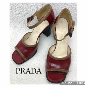 PRADAプラダ オープントゥ　レザー ハイヒールパンプス イタリア製