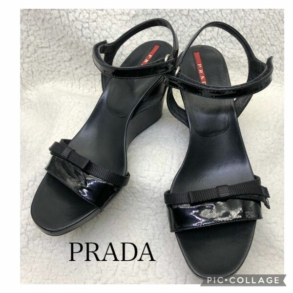 PRADA プラダスポーツ　エナメル レザー サンダル ブラック