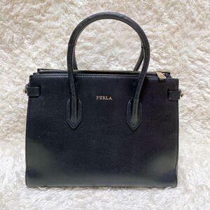 美品 FURLA フルラ ハンドバッグ ブラックレザー ビジネス レディース