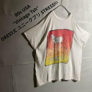 US 80s 90s 古着ワンピース アニマル Tシャツ ワンピ 白T D254