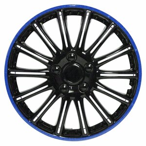 15インチ ホイール カバー キャップ 4枚 汎用 ブラック×ブルー R15 鉄チン スチール ホイル タイヤ 交換 車 外装 ABS製