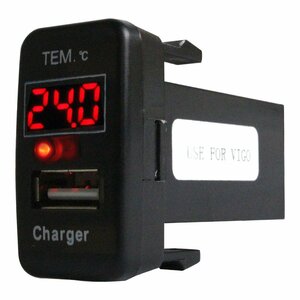 ハイゼットカーゴ S320 H16.12～ LED/レッド 温度計+USBポート 充電 12V 2.1A 増設 パネル USBスイッチホールカバー 電源