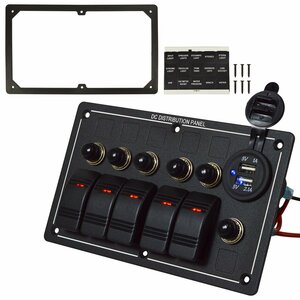 5連 ロッカースイッチ 12v 24V トグル ブレーカー スイッチ パネル マリン 船 ヨット　ボート 車 キャンイングカー 防水 USB