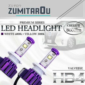 12V 24V LEDヘッドライト HB4 ホワイト イエロー 切替OK 8000lm 3000k 6500k 白 黄色 ガラス管 一体型 オールインワン