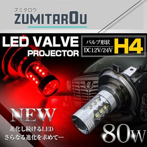 【1球】 CREE製XB-D LED H4 Hi/Lo 80W 12V/24V レッド 赤 フォグランプ LED球 LEDバルブ フォグ ヘッドライト 展示車両などに カスタムカー