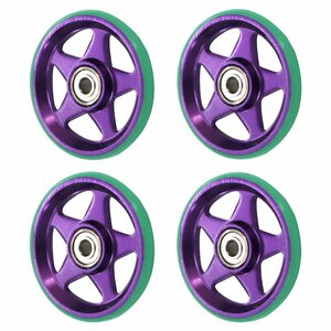 ミニ四駆 オール アルミ ベアリング ローラー 4個 セット 19mm プラリング付 5本スポーク 星型 パープル×グリーン パーツ