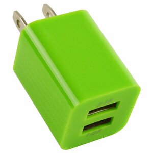 スマートフォン 充電器 ACアダプター USBポート 2口 2.1A 緑 iphone スマホ 充電 USB2ポート コンセント コネクター