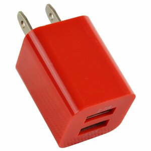 スマートフォン 充電器 ACアダプター USBポート 2口 2.1A レッド iphone スマホ 充電 USB2ポート コンセント コネクター