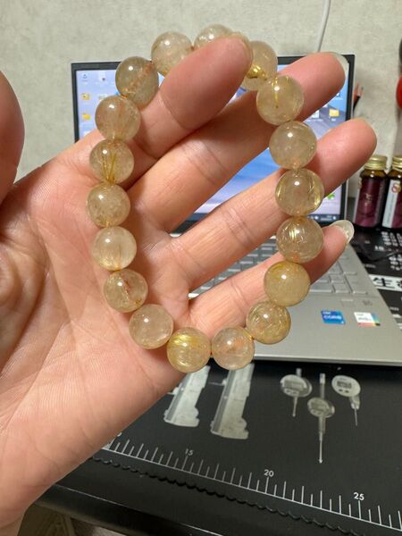ブレスレット 天然石 天然水晶 珠径11mm 内周17.5cm 金銭運