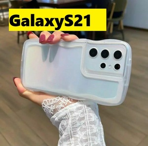 GalaxyS21 ウェーブ なみなみ　可愛いケース Galaxyケース　クリア