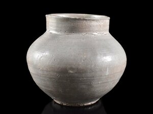 【雲】某収集家放出品 韓国 李朝 灰釉花瓶 飾壺 高さ14cm 古美術品(中国朝鮮美術旧家蔵出)CA9821 DTkoiu