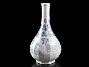 【雲】某収集家買取品 韓国 李朝 染付麒麟文花瓶 高さ18.5cm 古美術品(中国朝鮮美術徳利)Y260 UTfdew ABokiu