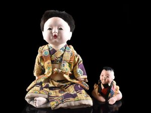 【雲】某収集家買取品 名品 市松人形 男の子 2点セット 古美術品(日本人形旧家蔵出)Y387 OTfds