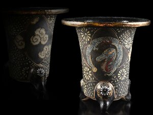 [.] property house discharge goods overglaze enamels gold paint black .. dragon . attaching orchid pot bonsai pot plant pot height 12cm old work of art (... pot old house warehouse .)Y437 CTDkju