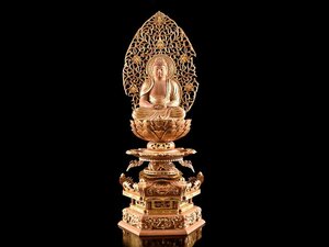 [.]. famous temple . purchase goods Buddhism fine art tree carving . gold small . carving .... seat image Buddhist image height 38.3cm old work of art ( old house warehouse .)Y608 OTghy CTNokj