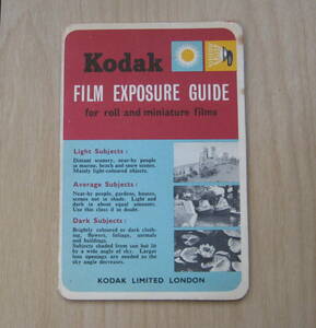 * light meter . guide table Kodak FILM EXPOSURE GUIDE-for roll miniature films /KODAK LIMITED LONDON / Britain ko Duck *