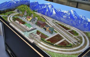 【SAZAN】鉄道ジオラマレイアウト複線※120x60cm 昭和の街並み (Ｗクロスポイント&2線ヤード)★A