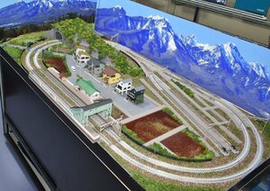 【SAZAN】鉄道ジオラマレイアウト複線※120x60cm 昭和の街並み (Ｗクロスポイント&2線ヤード)★B