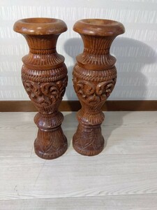 【M064】 木製花器 花瓶 彫刻 インテリア