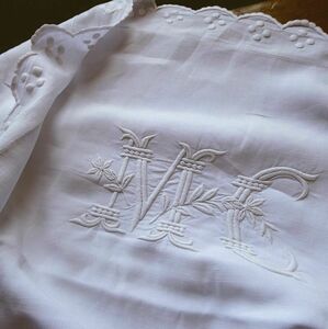  France antique flower character monogram hand embroidery pillow case pillowcase Cross raw materials remake material hand made handmade ska LAP 