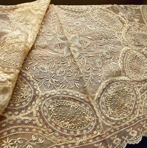  beautiful goods largish no Le Mans ti- race France antique hand made hand embroidery chu-ru race material curtain equipment ornament remake tablecloth 