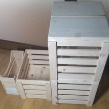 木製フリーボックス大2小&ラック&ブックスタンド★ 蓋付 木箱　ヒノキ　白木_画像1