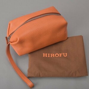  beautiful goods HIROFU Hirofu H Logo hand pouch leather orange Italy made with strap . clutch bag vanity bag bag Mk.d/k.d