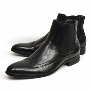 新品■27cm ビジネスブーツ 革靴 サイドゴア フォーマル イタリアン メンズ ショートブーツ ヴィンテージ ウイングチップ Zeeno 男 靴