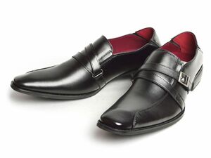 新品■28cm ビジネスシューズ 革靴 モンクストラップ スワールモカ ライン 脚長 スクエアトゥ ロングノーズ 2E 日本製 フォーマル 紳士靴