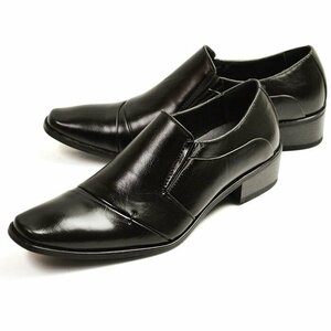 新品■24.5cm メンズ ビジネスシューズ 脚長 5cmヒール イタリアンデザイン 紳士靴 オフィス フォーマル スクエアトゥ アンティーク 革靴