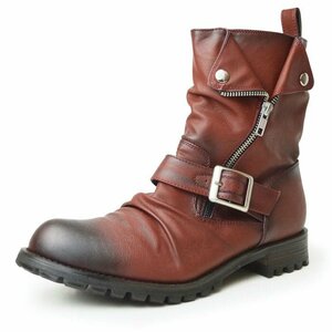  new goods #26cm men's dore-p engineer boots side zipper zip belt buckle Vintage lock visual long boots shoes 