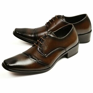 新品■26.5cm メンズ ビジネスシューズ 脚長 5cmヒール イタリアンデザイン 紳士靴 オフィス フォーマル スクエアトゥ アンティーク 革靴