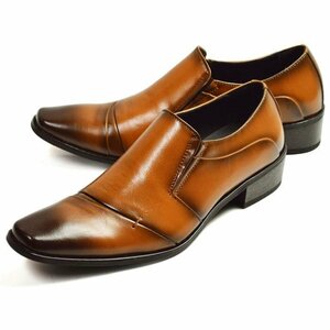 新品■25.5cm メンズ ビジネスシューズ 脚長 5cmヒール イタリアンデザイン 紳士靴 オフィス フォーマル スクエアトゥ アンティーク 革靴