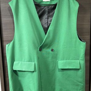 EMMA CLOTHES ダブルジレベスト グリーン ルーズ 無地 TRストレッチスーツ地 メンズ レディース L (ほぼ未使用)