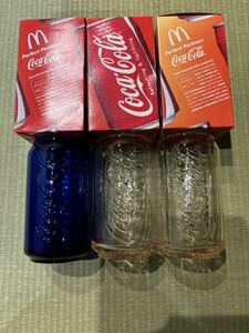 未使用 マクドナルド 缶モチーフ 355ml コークグラス 3個セット コーラ コカコーラ Coca Cola 40周年 McDonald's 青 ピンク コップ グラス