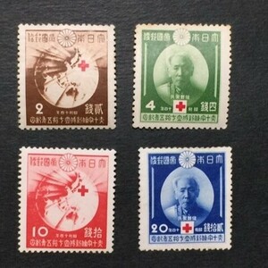 戦前記念切手　赤十字条約75年　4種完揃　未使用