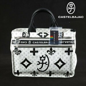 新品1円～★CASTELBAJAC カステルバジャック メンズ 軽量 キャンバス地 トートバッグ 大 Nice ニース 白×黒 大容量 本物 ◆2147◆