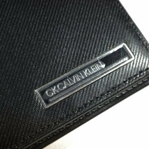 新品1円～★定価1.9万 CK CALVIN KLEIN カルバン クライン 箱付き 牛革レザー 二つ折り長財布 ウォレット ポリッシュ 黒 かぶせ ◆2195◆_画像4