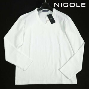 新品1円～★ニコル セレクション NICOLE selection メンズ ストレッチ 長袖 Vネック デザインカットソー 50 LL 白 本物◆2284◆