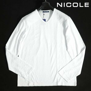 新品1円～★ニコル セレクション NICOLE selection メンズ ストレッチ コットン綿 長袖 Vネック アーガイルカットソー 50 LL 白 ◆2278◆の画像1