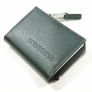 新品1円～★CK CALVIN KLEIN カルバン クライン 箱付き 牛革レザー カード入れ 小銭入れ財布 コインケース ウォレット グリーン ◆2342◆の画像4