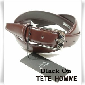 新品1円～★定価0.9万 Black On TETE HOMME テットオム 牛革レザー ビジネスベルト フリーサイズ 本革 茶 ブラウン 本物◆2339◆